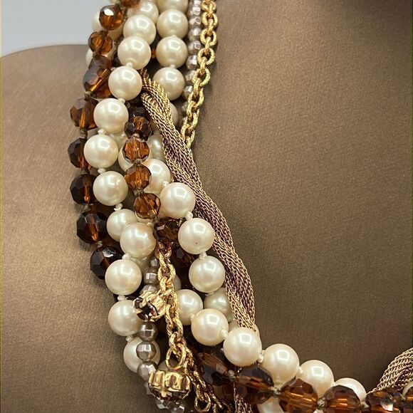 Carolee Layered‎ Crystal Gold and Pearl Choker D2 - Picture 5 of 8